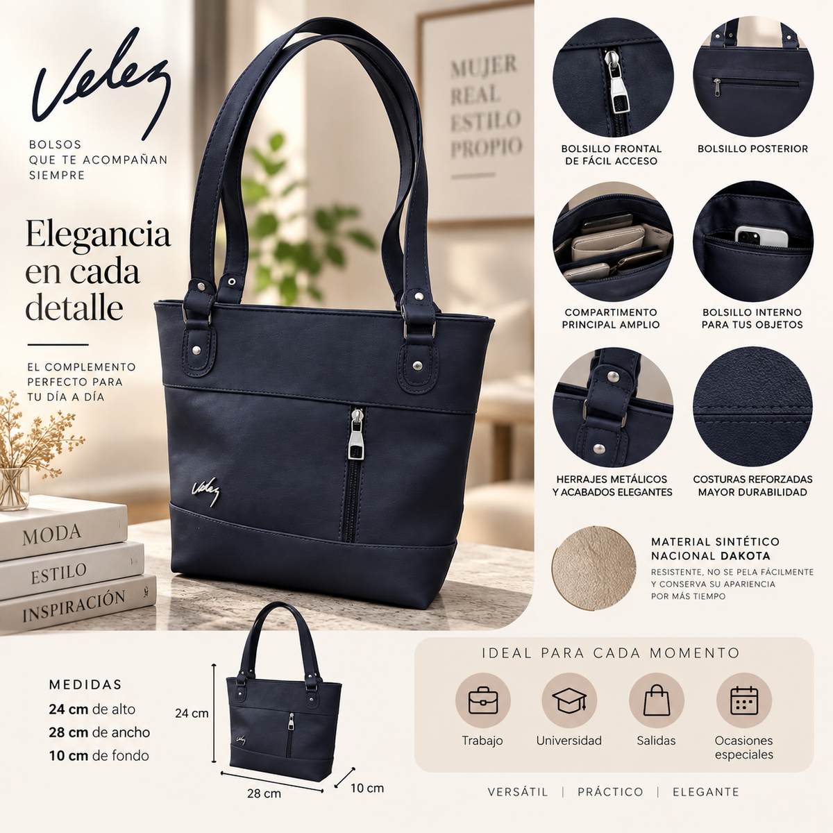 Bolso Tote Dama Vélez 24cm Cartera Mujer